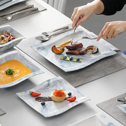 MALACASA Plates and Bowls Sets, 26 Piece Blue Dinnerware Sets - Image 6