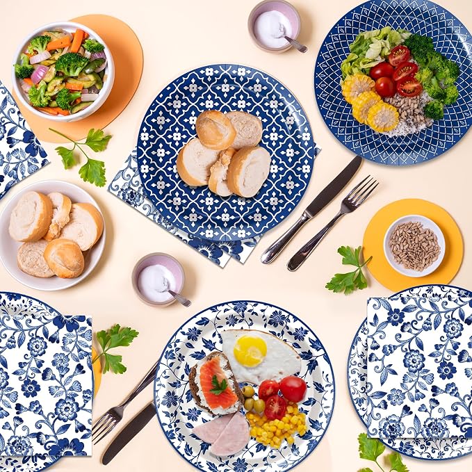 48 Pcs Blue and White Floral Party Paper Plates -7 Inch Disposable Vintage - Image 5