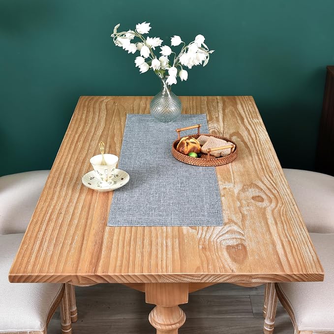 NEWISHER Farmhouse Rustic Faux Linen Solid Grey Table Runner 13x36inch | Grey - Image 3
