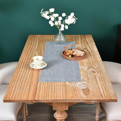 NEWISHER Farmhouse Rustic Faux Linen Solid Grey Table Runner 13x36inch | Grey - Image 3