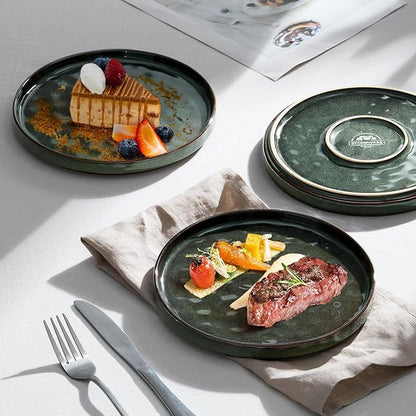 LIANYU Ceramic Dessert Plates Set of 6, 7.9 Inch Kitchen Dinner Plates Set, Porcelain Serving Dishes for Cake, Bread, Salad, Snack and Steak, Microwave, Oven and Dishwasher Safe, Ink Green