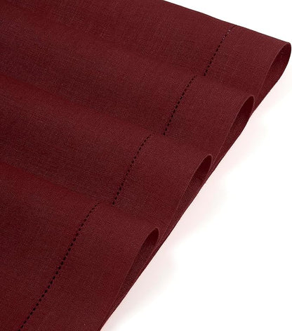 D'Moksha Homes Linen Placemats Set of 4 - Classic Hemstitch Dark Red Placemats 14 x 19 Inch - 100% Pure Linen Table Mats for Valentines, Spring - Handcrafted and Machine Washable