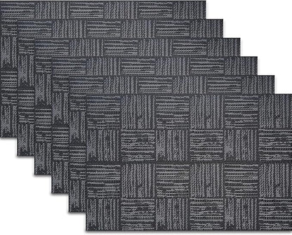 Placemats Set of 6 Plastic Vinyl Place Mats for Dinner Table, No-Slip Wipeable Table Mats Daily Use Patio Kitchen Decoration (18"x12", Black)