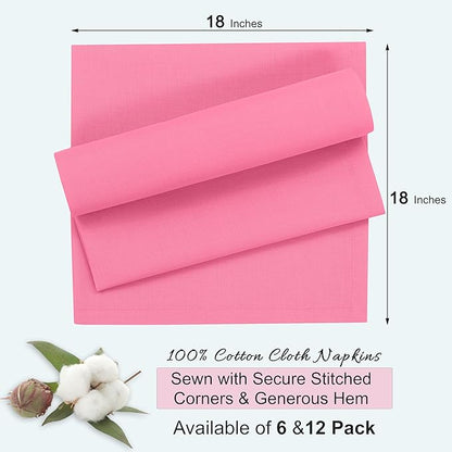 Ruvanti Cloth Napkins Set of 12, 18x18 Inches, 100% Cotton, Washable, Soft & Absorbent, Perfect for Wedding, Christmas, ‎Thanksgiving Dinners - Pink