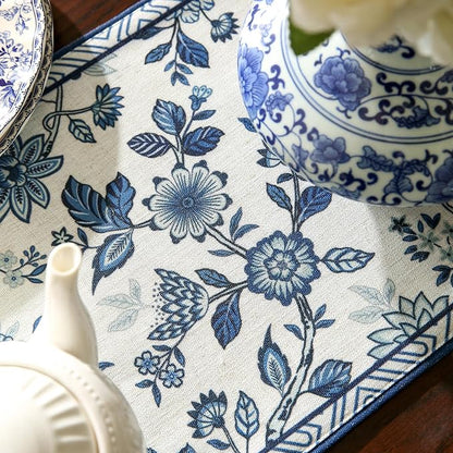 bilin gaier Designer French Linen Small Table Runner, Floral Pattern, Dining - Image 3