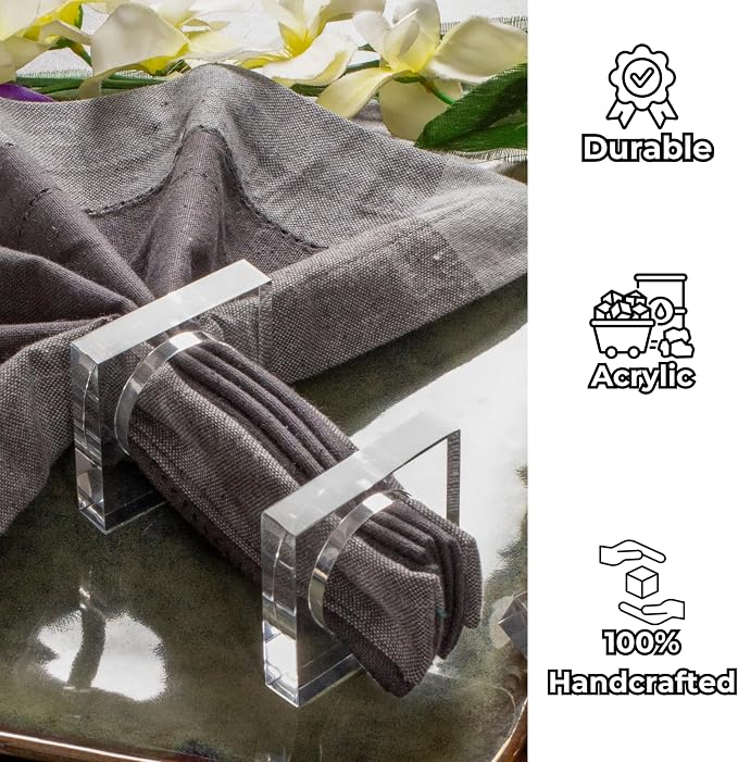Acrylic Square Napkin Rings, 2.25x2.25x0.5 in each, glossy scratch-resistant - Image 2