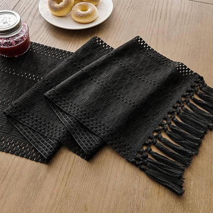 Macrame Style Boho Table Runner, 12x72 Inch Black | Woven Boho Table Runner - Image 7