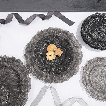 U-QE 60PCS Clear Black Plastic Plates, Heavy Duty Black Disposable Plates Including 30PCS 10'' Dinner & 30PCS 7'' Dessert Plates -Hard Plastic Platos for Party & Wedding & Birthday