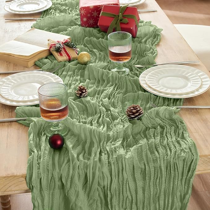 6 Pack Sage Green Cheesecloth Table Runner Boho Gauze Home Decor | 120 Inch - Image 8