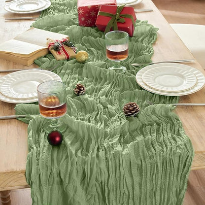 6 Pack Sage Green Cheesecloth Table Runner Boho Gauze Home Decor | 120 Inch - Image 8