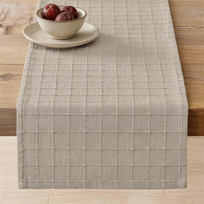 Artisanal Grid Linen Table Runner, 13x48 Inches Oatmeal | Heavy Textured by ZEEMARTONLINE
