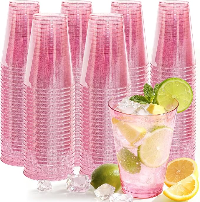 Glowserve 200 Pack 12 oz Pink Disposable Plastic Cups Cocktail Glasses | Cold by glowserve