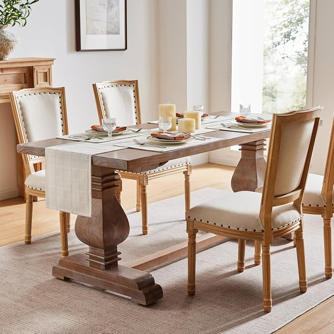 Linen Checked Farmhouse Table Runner, 13x108 Inches Ivory | Raised Grid Design - Image 3