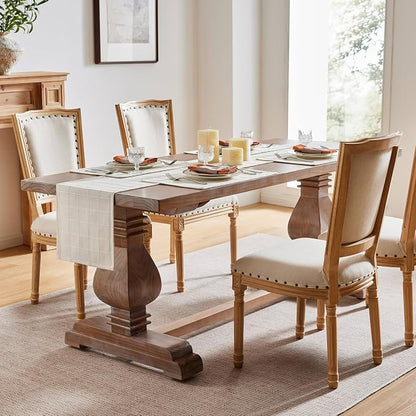 Linen Checked Farmhouse Table Runner, 13x108 Inches Ivory | Raised Grid Design - Image 3