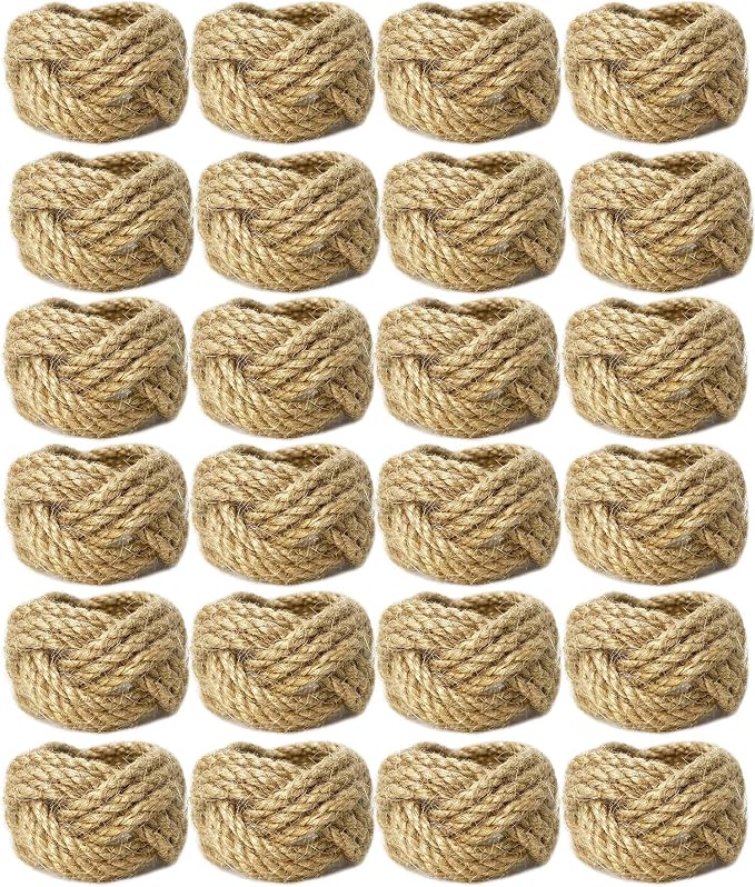 WINGFISH Farmhouse Woven Napkin Rings Set of 24 Burlap Jute Napkin Rings Bulk by Unknown
