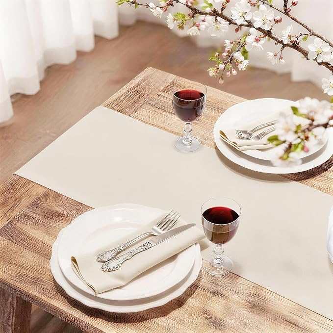 FOLINS&HOME Beige Waterproof Decorative Table Runner 108 Inches Long | 210GSM - Image 2