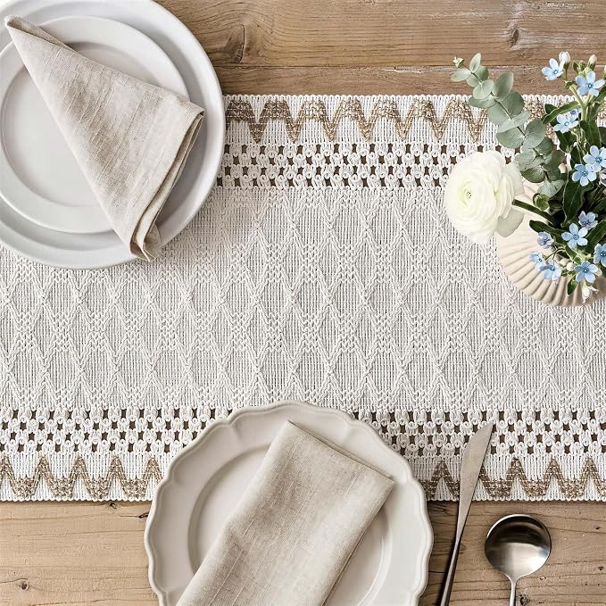 Macrame Side Trim Boho Woven Table Runner, Jute 12x60 Inch | Crochet Hollow - Image 3