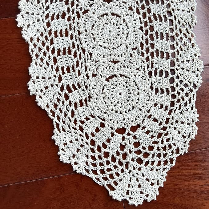 Phantomon Oval Lace Table Runner Doilies Floral Table Scarf Furniture Cloth - Image 4