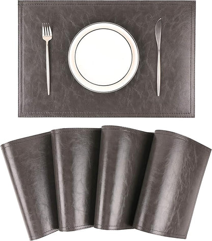 Jovono Waterproof PU Placemats, Faux Leather Dining Table Mat, Set of 8, Easy to Wipe Off Scrub Vinyl Mat, Heat & Stain Resistant for Office Conference Table, Home Décor Grey