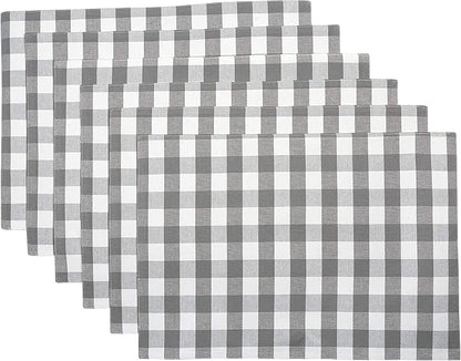 Urban VillaPlacemats for Dining Table 100% Cotton Placemats 14''x20'' Over Sized Tablemats Set of 6 Placemats Grey/White Buffalo Check Tablemats for Family Dinners Wedding PartiesPlacemats