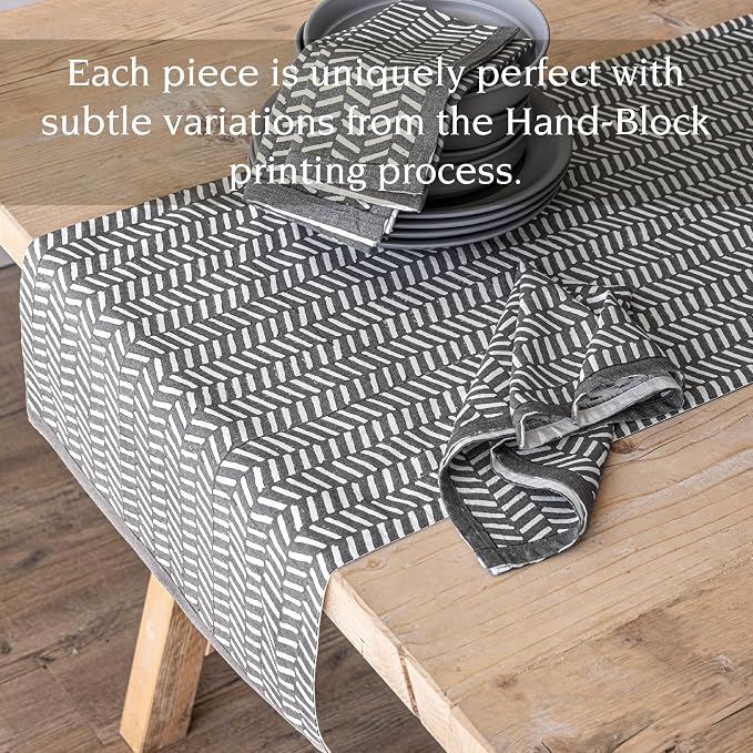 over&back 18x108 Hand-Blocked Printed Cotton Table Runner - Image 3