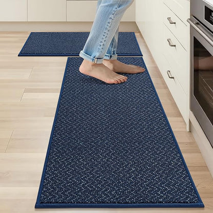 COSY HOMEER Kitchen Rugs Non Slip Washable 24"x36"+24"x60" Absorbent Kitchen Mats for Floor Stain Resistant Kitchen Runner Rug Sets of 2 Kitchen Floor Mats for Sink,Navy Blue