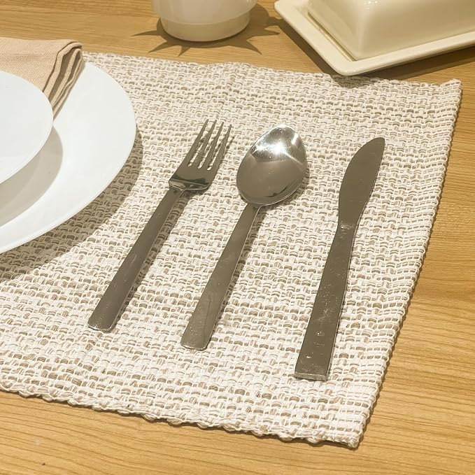 Cotton Placemats Set of 4, 13x19 Inch Washable Woven Fabric Table Mats - Image 4