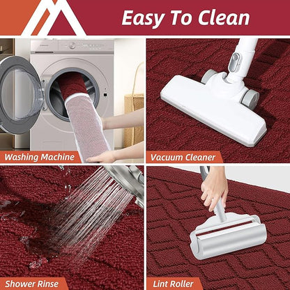 COSY HOMEER-Kitchen-Rugs-and-Mats 20"x48" Non Slip Kitchen Mats for Floor Absorbent Washable Kitchen Runner Standing Floor Mat for Sink Mat,Entry,Laundry,Polypropylene,Red