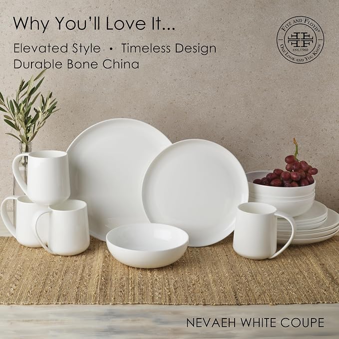 Everyday White by Fitz and Floyd Nevaeh Coupe 16 Piece Dinnerware Set, Service - Image 4