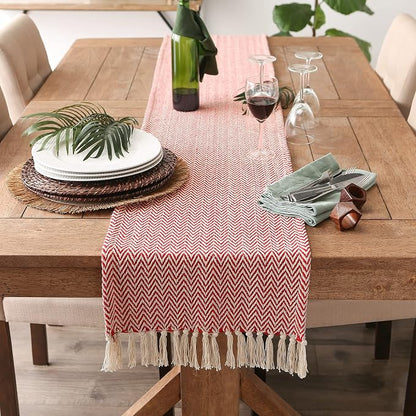 DII Woven Basic Tabletop Collection Chevron Table Runner, Tango Red - Image 4