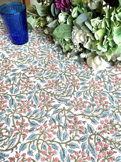 ATOSII Kalina 100% Cotton Round Tablecloth, Handblock Print Floral Table Cloth for Kitchen Dining Linen I Parties, Weddings, Outdoors, Christmas I Fall Home Decor 72" Inches Round