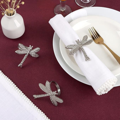 ALPHA Living HOME Dragonfly Napkin Rings - 12 Pcs Elegant Table Accessories Decorative Metal Napkin Holders for Wedding, Dinner Party, Holiday & Everyday Table Decor (Silver)