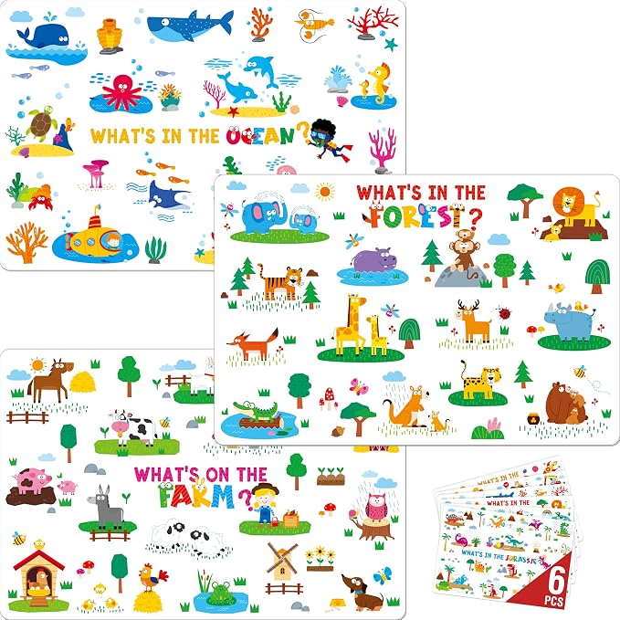 6 Pack Placemats for Kids, Non-Slip Washable, Reusable Placemat by SpriteGru