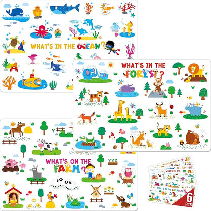 6 Pack Placemats for Kids, Non-Slip Washable, Reusable Placemat by SpriteGru