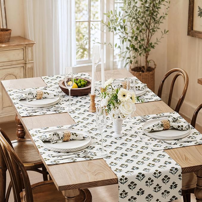 Block Print Floral Decorative Table Runners, 13x90 Inch Brown | 100% Organic - Image 7