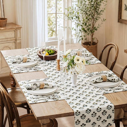 Block Print Floral Decorative Table Runners, 13x90 Inch Brown | 100% Organic - Image 7