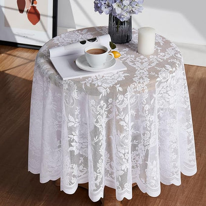 Warm Home Designs 70 Inch Round Tablecloth with English Rose Design. Use as Circle Tablecloth, Rustic Tablecloth or as Elegant Lace Table Cloth. White Table Clothes for 4-6 Guests. LTC White 70"