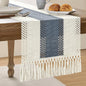 Macrame Style Bicolor Stitching Table Runner 14x48in Navy | Woven Boho Table by ZEEMARTONLINE