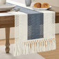 Macrame Style Bicolor Stitching Table Runner 14x60in Navy | Woven Boho Table by ZEEMARTONLINE