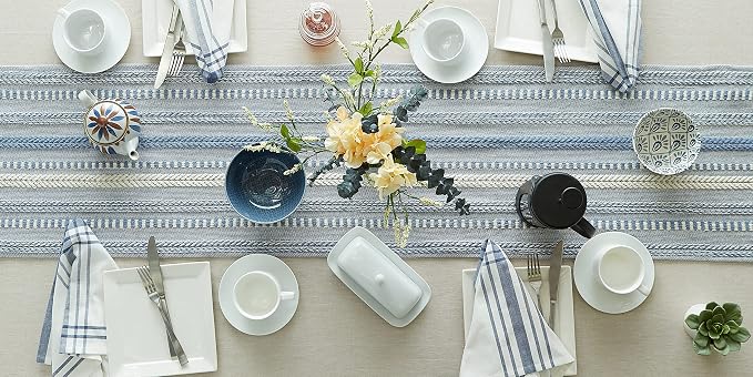 DII Farmhouse Braided Stripe Table Runner Collection, Stonewash Blue - Image 6