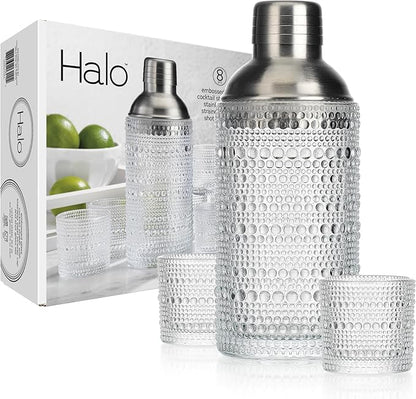 Glaver's Cocktail Shaker Set, Glass 15.2 oz Shaker, 6 Hobnail Shot Glasses - Image 7
