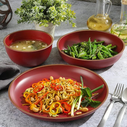 Gibson Home Rockabye 12 Piece Double Bowl Melamine Dinnerware Set - Image 3