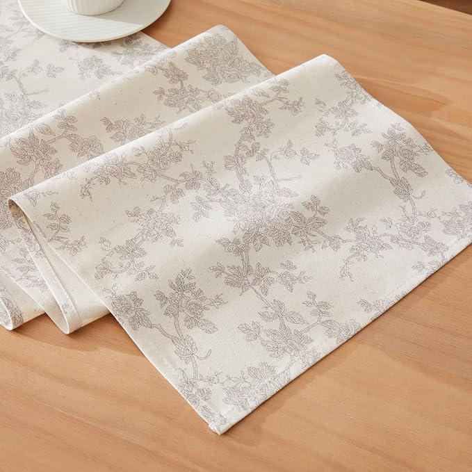 French Pastoral Farmhouse Table Runners, 13x60 Inch Grey | 100% Organic Cotton by Unknown