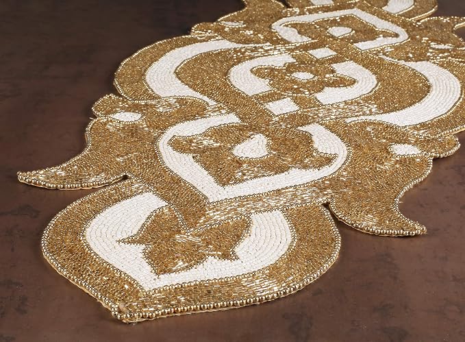 Lightnpro Infinity Beaded Table Runner 13x36 Inch Gold Ivory - Image 6
