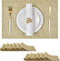 Leetaltree Gold Placemats Set of 12 - Heat Resistant Non-Slip Place mats for Dining Table, Washable Durable PVC Vinyl Woven Table Mats(Luxury Gold, 12)