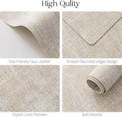 MOSAYT Placemats Set of 8, Heat Resistant Vinyl Place Mats with Coasters, Wipeable Washable 100% Waterproof Oil Proof Faux Leather Table Mats for Kitchen Dining Party Indoor Outdoor, 12" x 17", Beige