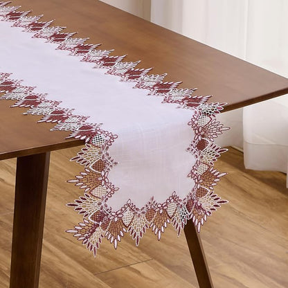 White Sheer Lace Table Runner Dark Red 108" Christmas Table Runners | Christmas by Raedan