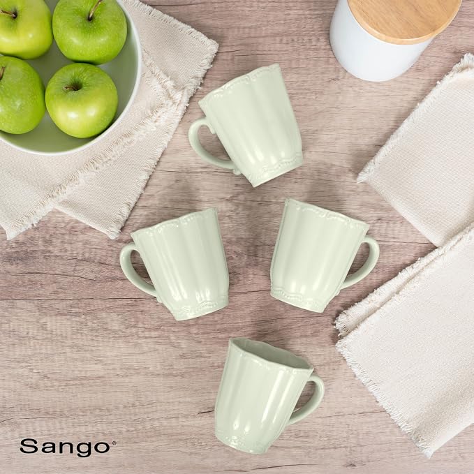 SANGO Bethany Sage Mugs Set of 4, 15 oz Stoneware Green Coffee Mugs, Vibrant - Image 8