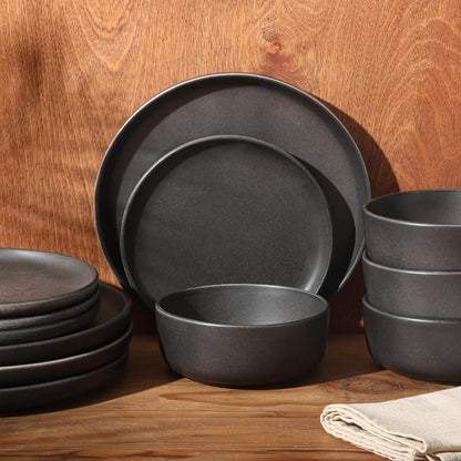 Gibson Elite Pasco 12 Piece Plates and Bowls Reactive Glaze Dishes Stoneware - Image 7