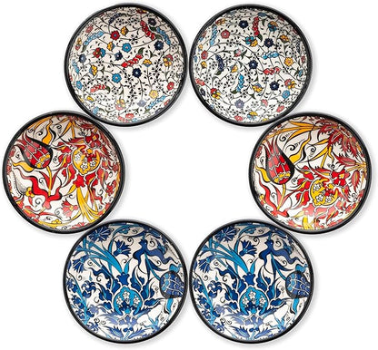 Handmade Ceramic Dipping Bowls – Set of 6, 2.5 Oz Small Sauce Dishes, Colorful Pinch Bowls, Charcuterie Serving Bowls, Microwave & Dishwasher Safe (IZNIK CARNATION)
